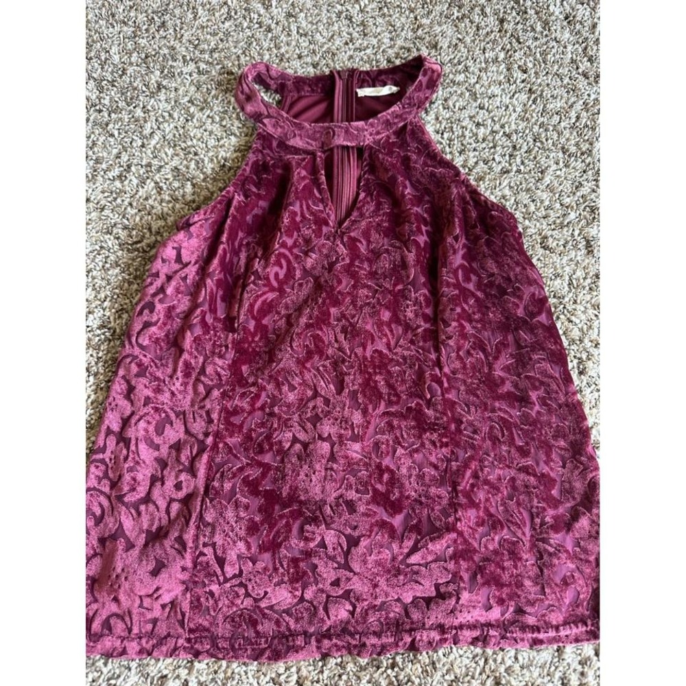 ALTAR'D STATE Velvet Halter Top Keyhole Neck Sleeveless Maroon XS‎
